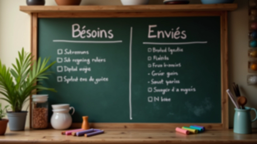 Deux colonnes affichant des exemples de besoins et d'envies, visuellement organisées