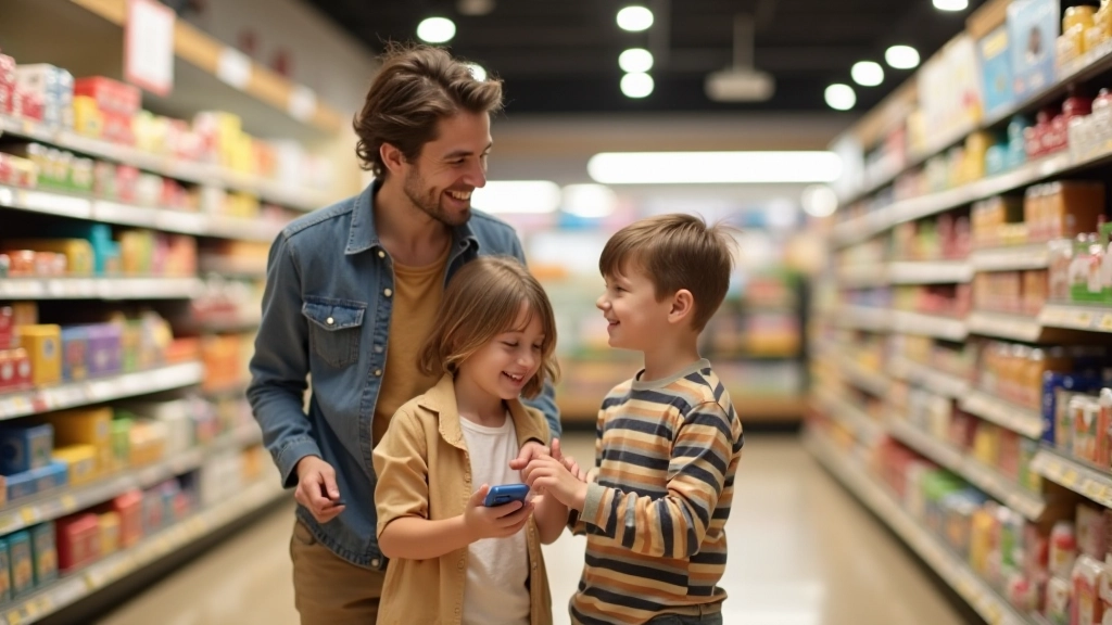 Famille faisant les courses au supermarché ensemble